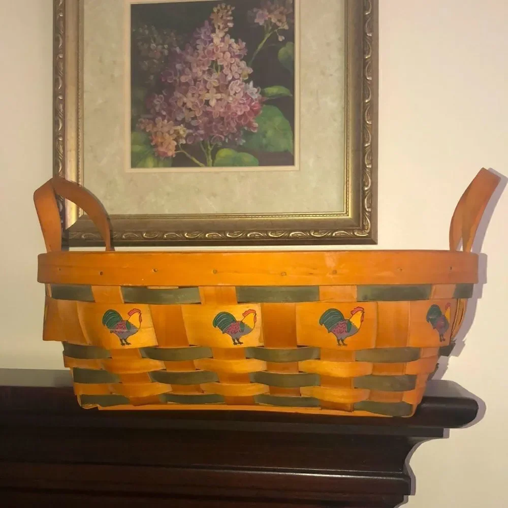 Country Woven Collection NY Rooster Art Apple Fruit Egg Basket